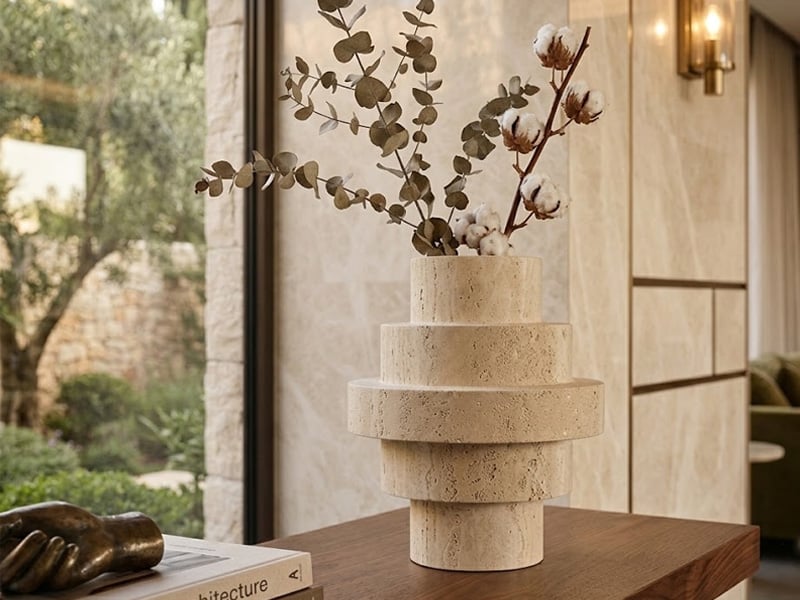 Beige Travertine Flower Vases