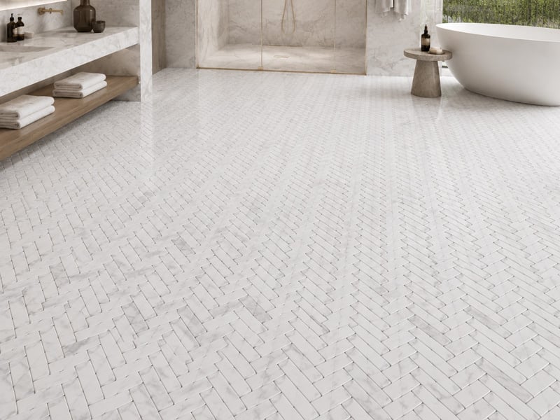 Bianco Carrara White Marble Herringbone Stone Mosaic Tile