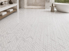 Bianco Carrara White Marble Herringbone Stone Mosaic Tile
