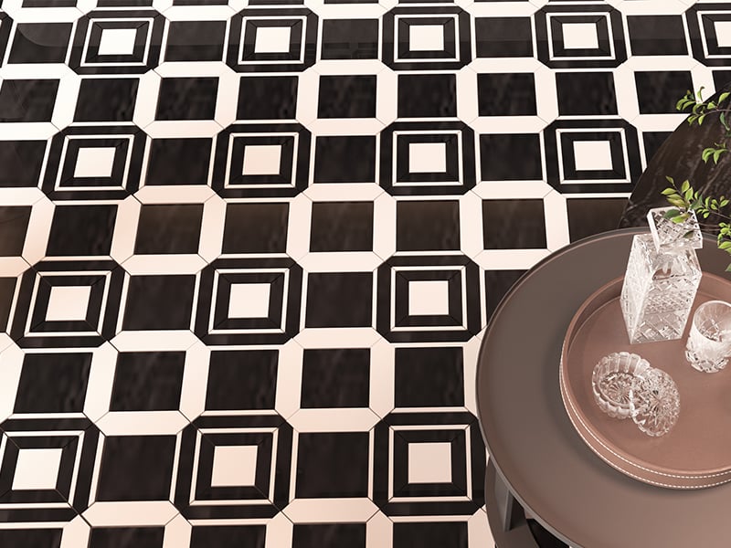 Black Marquina and White Crystal Marble Mosaic Tile