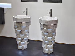 Flower Carrara White Marble Pedestal Sink