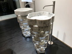 Flower Carrara White Marble Pedestal Sink