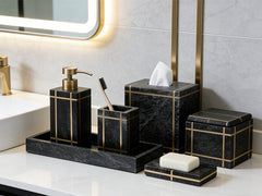 Natural Black Marble Bathroom Set with Gold Inlay