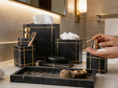 Natural Black Marble Bathroom Set with Gold Inlay