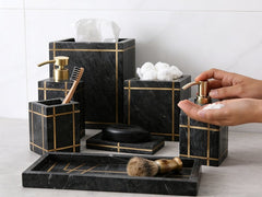 Natural Black Marble Bathroom Set with Gold Inlay