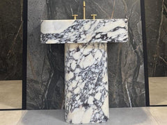 Natural Calacatta Viola Marble Bathroom Pedestal Sink
