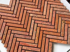 Red Travertine Herringbone Stone Mosaic